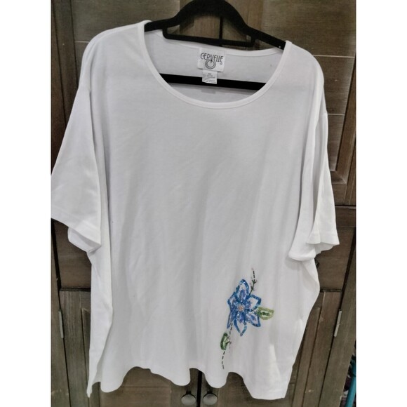Cervelle Women's White Plus Size 3x Short Sleeve Cotton Top - Picture 1 of 3